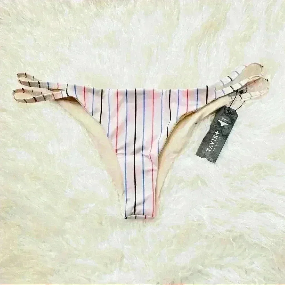 Tavik  Horizon Stripe Tapioca Vine Bikini L NWT